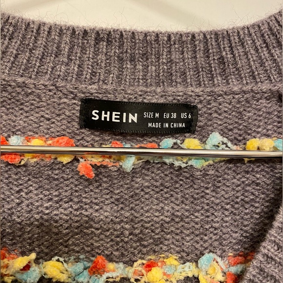 SHEIN Women’s Puffy Sleeve Sweater Gray with Polkadots Sz Medium - Picture 3 of 5